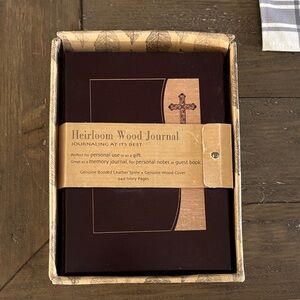 Heirloom Wood Journal with genuine bonded leather spine and genuine wood cover